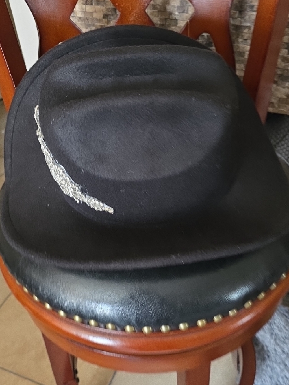 Black Felt Cowboy Hat with Silver Crystal Brooch - Picture 9 of 9